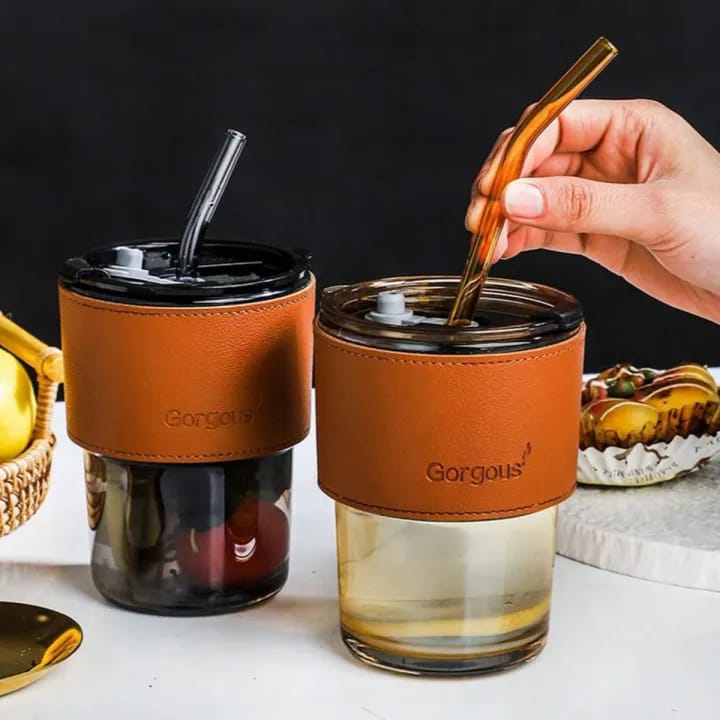 Gorgeous glass cup with straw